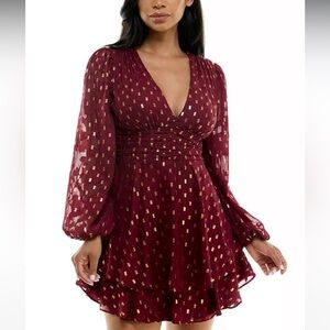 B Darlin Foiled V-Neck Tie-Waist Double-Tiered Dress Size 11/12